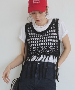 WEGO 【ANGIE VINTAGE】クロシェフリンジベスト ブラック