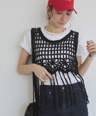 WEGO 【ANGIE VINTAGE】クロシェフリンジベスト ブラック