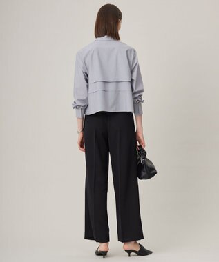 ICB 【洗える】 クリーンブロード クロップドブラウス ブラックストライプ系