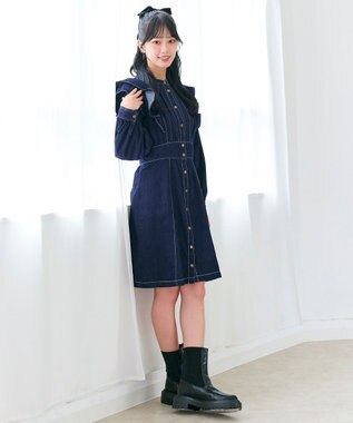 Feroux デニムミディ ワンピース ネイビー系