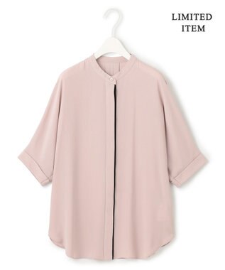 ICB L 【人気のため新色追加・接触冷感・UVケア・速乾・洗える】BackSatinAmunzen 5分袖バンドカラーブラウス ヘイズピンク系［WEB限定］