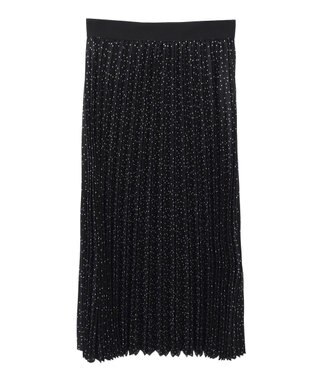 Green Parks 微光沢　柄プリーツスカート Dot Black