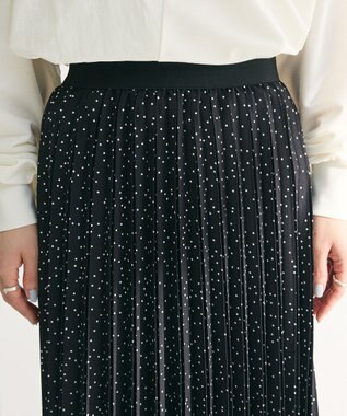 Green Parks 微光沢　柄プリーツスカート Dot Black