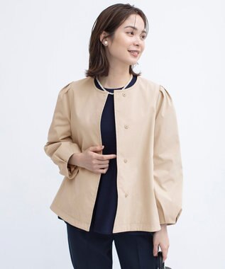 組曲 S コットンライクツイル ノーカラーショート丈コート ベージュ系