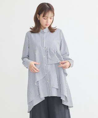 earth music&ecology アシンメトリーティアードチュニック Stripe