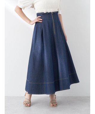 earth music&ecology フロントジップタックフレアスカート Indigo