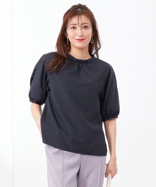 ANY SIS 【洗える】レースパーツタックスリーブ ブラウス ネイビー