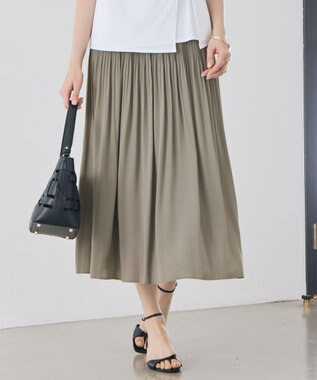 【デザインアップデート・ウエストゴム・セットアップ対応・セレモニー・通勤】ライトサテンプリーツ スカート