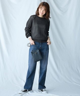 ANY L 【洗濯機可】ラメニットメッシュプルオーバー チャコール