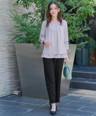 Tiaclasse L 【日本製・洗える】ジョーゼットニットワイドパンツ ブラック