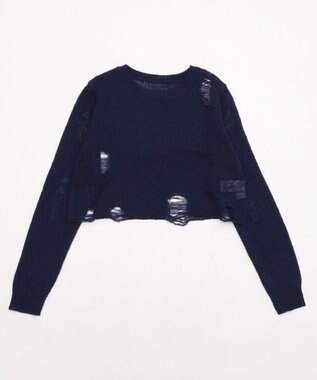 WEGO モヘアタッチダメージショートニット ネイビー