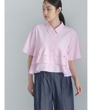Te chichi 半袖ティアードフリルクロップトシャツ ピンク