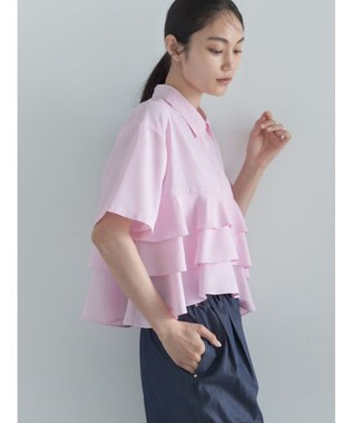 Te chichi 半袖ティアードフリルクロップトシャツ ピンク