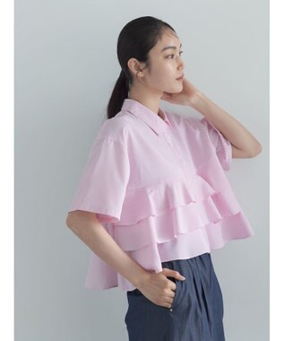 Te chichi 半袖ティアードフリルクロップトシャツ ピンク