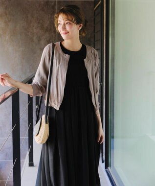 Tiaclasse シアーラウンドネックブルゾン ベージュ