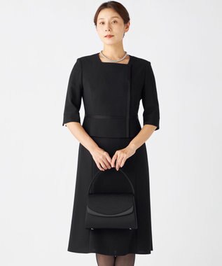 自由区 FORMAL 【ウォッシャブル対応】ドビーボーダーリボン ジャケット+ワンピース ブラック系