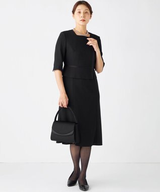 自由区 FORMAL 【ウォッシャブル対応】ドビーボーダーリボン ジャケット+ワンピース ブラック系