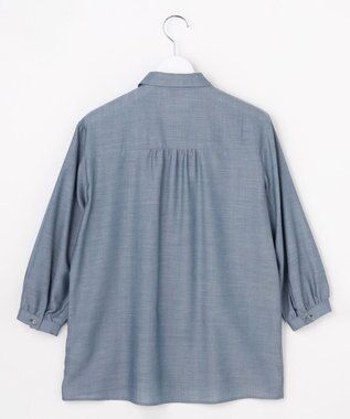 J.PRESS LADIES L 【シーンレスに活躍】ウォッシャブルキュプラツイル タックデザイン ブラウス ブルーシャンブレー系