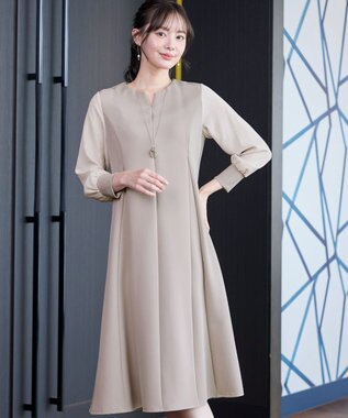 Tiaclasse 【ストレッチジョーゼット】 シフォン袖ワンピース グレージュ