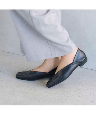 MODE ET JACOMO <carino>スクエアトゥフラットパンプス ブラック