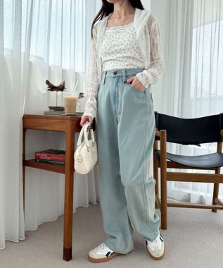 WEGO ハートポケットストレートデニムパンツ デニム淡加工色