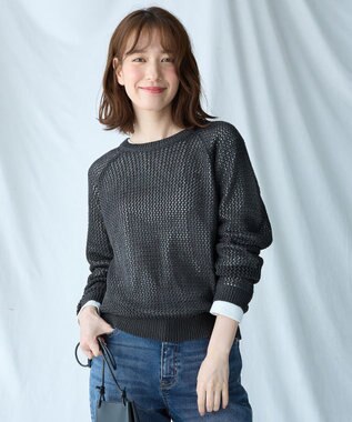 ANY L 【洗濯機可】ラメニットメッシュプルオーバー チャコール