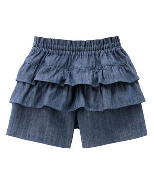 MIKI HOUSE HOT BISCUITS 【80-120cm】 先染めデニム バックフリル キュロットパンツ 紺