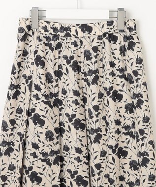 自由区 L 【洗える】リネンライクフラワープリント スカート ベージュ×バーント