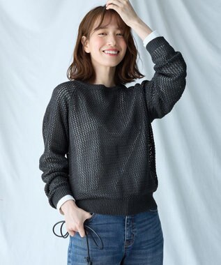 ANY L 【洗濯機可】ラメニットメッシュプルオーバー チャコール
