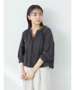 earth music&ecology 刺繍ギャザーブラウス Black