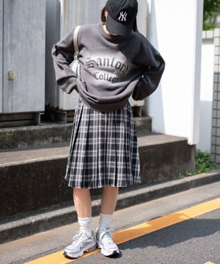 WEGO ベルト付プリーツミドルスカート ブラックチェック1