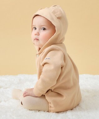 MIKI HOUSE HOT BISCUITS 【70-90cm】【NEW Color Series】耳付きロンパース ベージュ