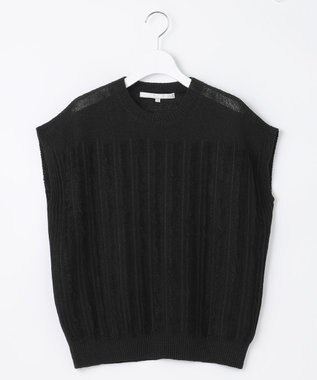 自由区 【XSサイズ～】リネンフリンジディテールフレンチスリーブ ニット ブラック系