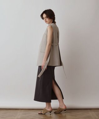 GRACE CONTINENTAL ストライプノーカラージレ ベージュ