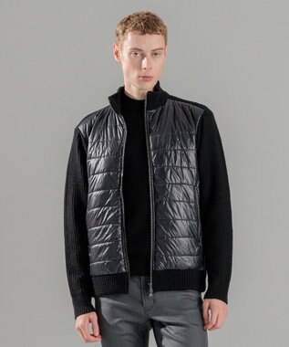 ニットブロックシルキーサテン　ニットブルゾン