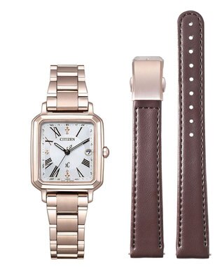 CITIZEN 【替えバンド付き電波時計】電池交換不要のスクエア2wayモデル ES9506-62A サクラ色
