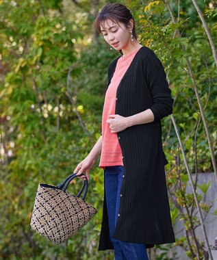 Tiaclasse 【洗える】ベルト付きランダムリブロングカーディガン ブラック