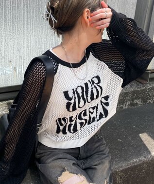  ラグランショートメッシュニット