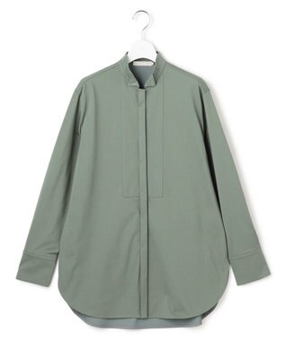 ICB 【洗える】 ブラウスライクジャージー ロングカットソー スモークグリーン系