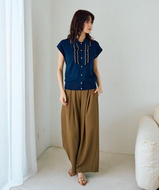YECCA VECCA 配色フリルカーディガン Navy