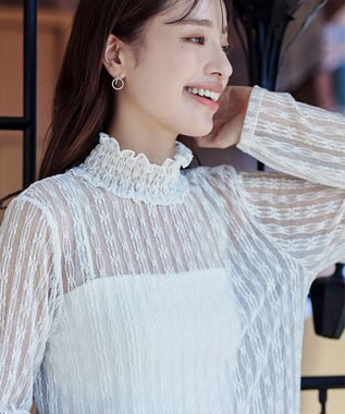 Tiaclasse 【安田美沙子さん着用・選べる4type】ハイネックカットソートップス レースホワイト