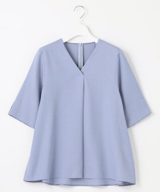 自由区 【接触冷感・速乾・UVケア・撥水・防シワ・XSサイズあり】リネンライクツィル5分袖 ブラウス ダルブルー系
