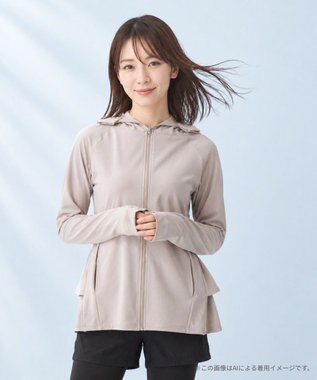 OP／FILA 【Ocean Pacific】フェイスガード付き バックフリル ラッシュガードパーカー ベージュ