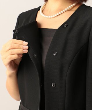 自由区 FORMAL 【ウォッシャブル対応】ドビーボーダーリボン ジャケット+ワンピース ブラック系