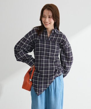 Green Parks スカーフ付チェックシャツ Charcoal Gray
