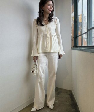 Green Parks ペプラムニットカーディガン Off White