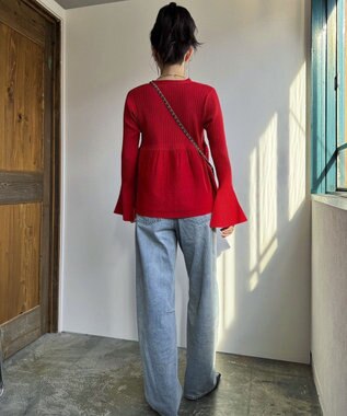 Green Parks ペプラムニットカーディガン Red