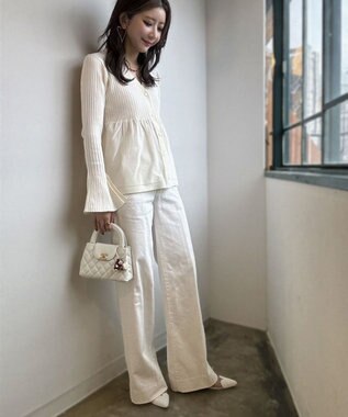 Green Parks ペプラムニットカーディガン Off White