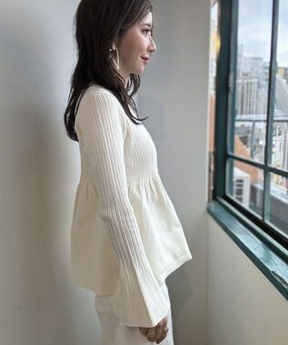 Green Parks ペプラムニットカーディガン Off White