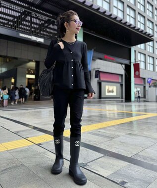 Green Parks ペプラムニットカーディガン Black